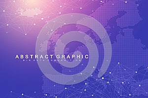 Geometric graphic background communication with Europe Map. Big data complex with compounds. Perspective backdrop