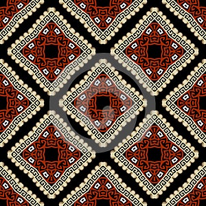 Geometric greek style vector seamless pattern. Abstract ornamental beautiful background. Decorative rhombus backdrop. Patterned