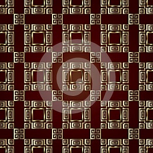 Geometric greek surface vector seamless pattern. Checkered ornamental squares background. Repeat abstract ornate