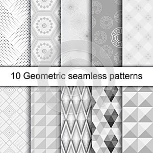 10 Geometric grey seamless patterns