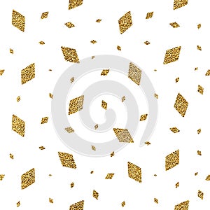 Geometric grunge gold seamless pattern of rhomb confetti