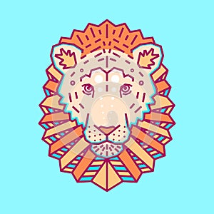 Geometric head of lion. Simple forms. Animal cute logo.