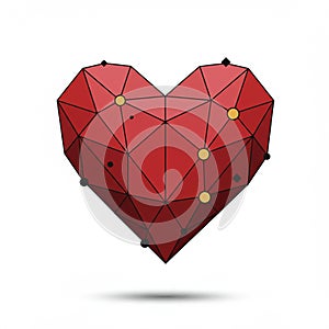 Geometric heart design with a polygonal structure, featuring red shades. The heart is photo