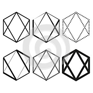 Geometric hexagon set. Abstract polygone shapes. Outline Vector design. Dot line included.