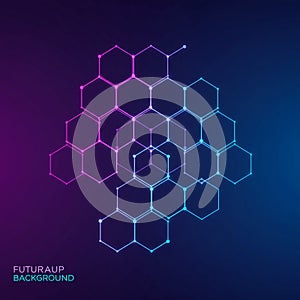 Geometric hexagonal pattern composed of interconnected glowing lines and nodes,