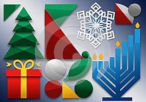 Colors like red, blue, green, and white, arranged against a gradient