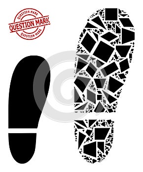 Geometric Human Foot Print Icon Mosaic and Textured Question Mark Stamp
