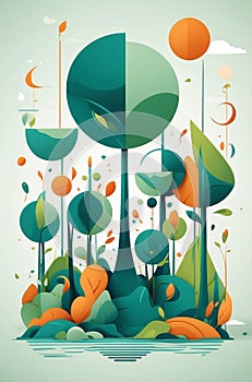 Forest Ecosystem Vector Illustration: Blender Style, Geometric, Sustainable