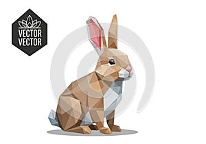 Geometric illustration of a rabbit using a low-poly art style, featuring sharp, angular