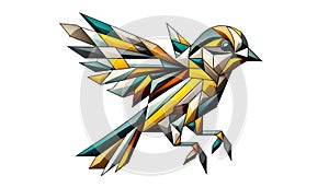 Geometric illustration of a stylized bird, featuring sharp angular