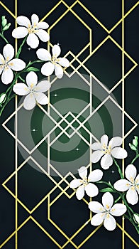 Geometric Jasmine Pattern with Dark Green Background