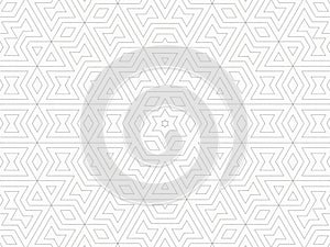 Geometric kaleidoscope with grey lines on white background