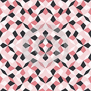 Geometric kaleidoscope style futuristic pattern in pink tints and black color