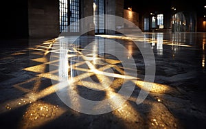 Geometric Light Patterns on Polished Concrete Floor