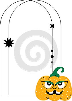 geometric line halloween frame illustration in minimal style on white background