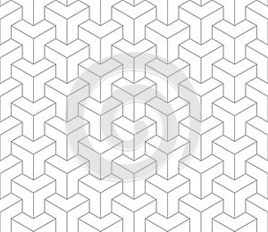 Geometric line tile seamless pattern. Isometric modern cube grid background. White and black texture. Vintage