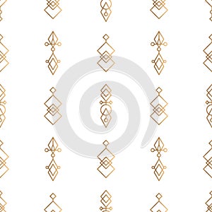 Geometric linear vector seamless pattern. Gold and white hipster symbols background