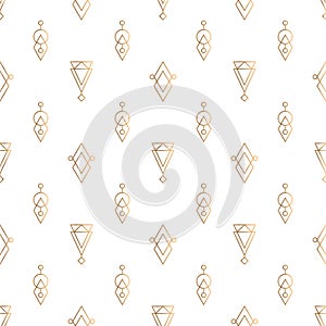 Geometric linear vector seamless pattern. Gold and white hipster symbols background