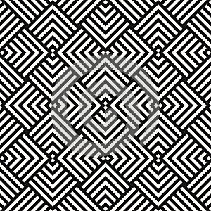 Geometric lines seamless pattern. Monochrome vector texture with stripes, tiles, triangles