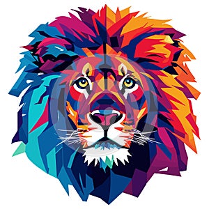 Geometric lion head pop art illustration in vibrant colors, vector poster, artistic decor photo