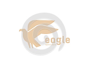 Geometric logotype with silhouette of flying eagle. Logo with carnivorous bird, avian. Modern decorative design element