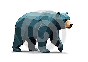 Geometric low-poly illustration of a bear, featuring sharp angular shapes. The design