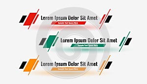 Geometric lower third banners set in different colors