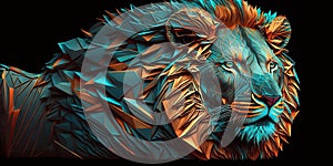 geometric male lion orange teal realistic High Detail An photo