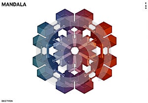 Geometric mandala design with a hexagonal center, featuring a repeating pattern of