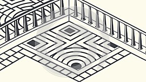Geometric maze pattern complexity, problem-solving intellectual challenge, vector design Generative AI