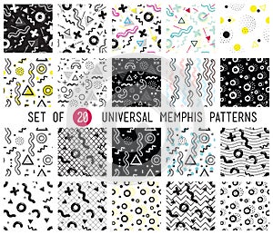Geometric memphis seamless patterns set