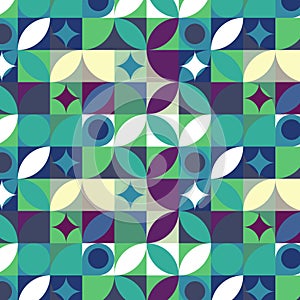 Geometric minimalistic pattern seamless with squares Circles rhombuses abstract shapes white green burgundy vector image