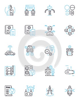 geometric modeling linear icons set. Polygons, Vertices, Edges, Surfaces, Curves, Solids, Parametric line vector and