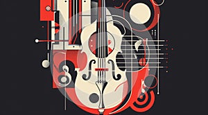 A geometric, monochromatic abstract of a violin against a black background