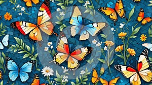 geometric mosaic butterflies fluttering among wildflow ai generated