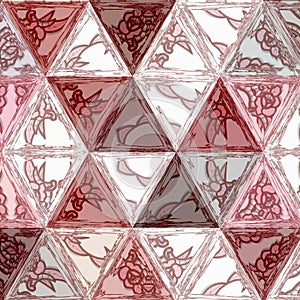Geometric mosaic pattern pastel colors brown, wine, grenadine and white triangle
