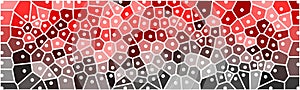 A geometric mosaic with a red-to-gray gradient, featuring irregular hexagonal cells outlined in white.