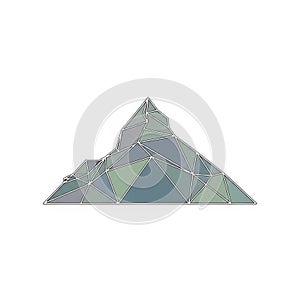 Geometric mountain illustration with triangular patterns and gradient shades
