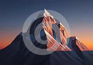 Geometric mountain landscape with sharp, angular peaks and a polygonal design.