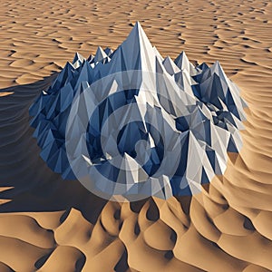 Geometric mountain-like structures in blue and