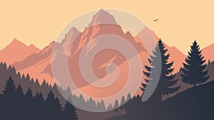Geometric Mountains and Trees - Abstract Wilderness Art, vector design Generative AI
