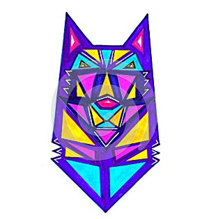 Geometric multicolored wolf or dog