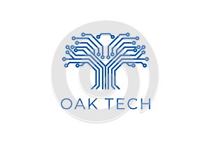 Geometric Oak Tree Digital Electronic Circuit Chip Tech Logo