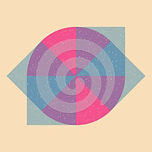 Geometric object with riso print effect. Vector.