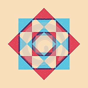 Geometric object with riso print effect. Vector.