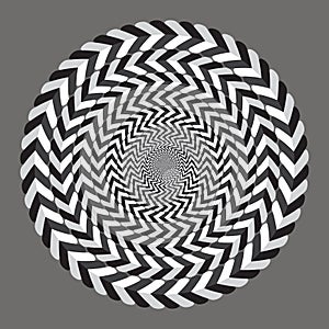 Geometric optical illusion with arrows. White and black psychedelic circle