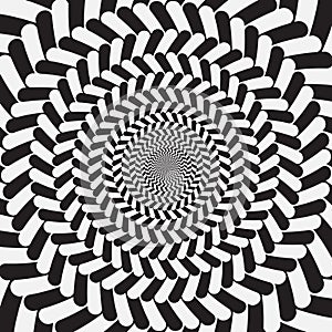 Geometric optical illusion background. Black and white circle psychedelic pattern