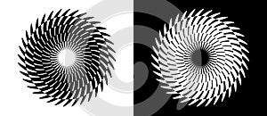 Geometric optical illusion with circle parts. A black figure on a white background and an equally white figure on the black side