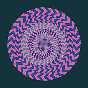 Geometric optical illusion. Purple and blue color circle pattern. Psychedelic background