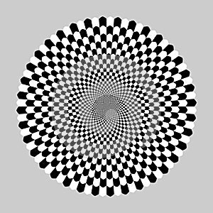 Geometric optical illusion. white and black circle pattern